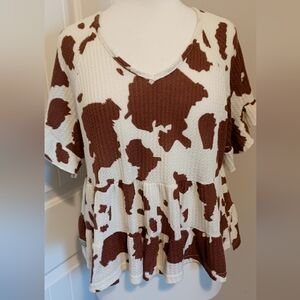 Simply Southern Live What You Love Cream And Brown Print Top Sz S #0252